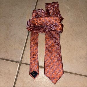 Michael Kors Orange and Blue Geometric Square Silk Tie